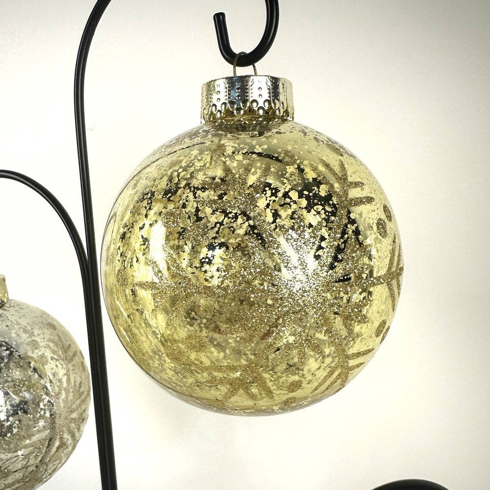 Set Of 4 Silver /gold Crackle Shatterproof Ornaments Mercury Glass Look 3" - Picture 2 of 6